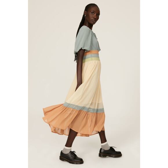 PAMELA LOVE x RTR Multicolored Color Block Crewneck Chiffon Midi Dress Size L - Picture 2 of 15